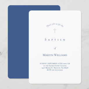 sencillo clásico blanco y azul Bautismo Invitación