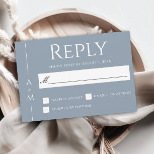 Sencillo clásico Dusty Blue Elegant Monograma RSVP