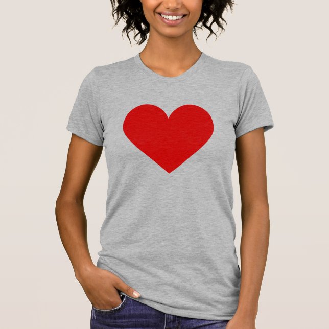 Sencillo Corazón Rojo Moderno Amor Camiseta Gris (Anverso)