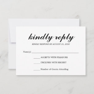 Sencillo Elegante Tarjeta Negra de RSVP de Boda co