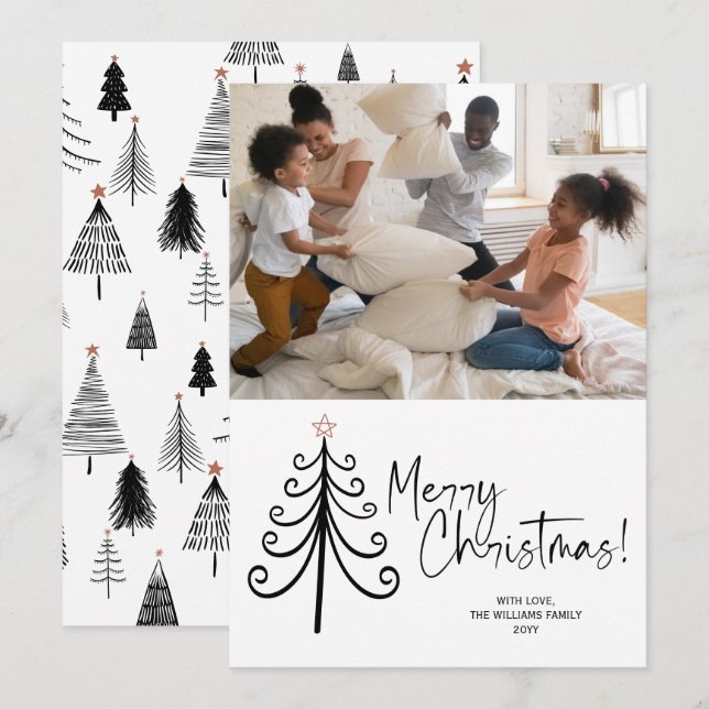 Sencillo foto blanca negra árbol de navidad (Anverso / Reverso)