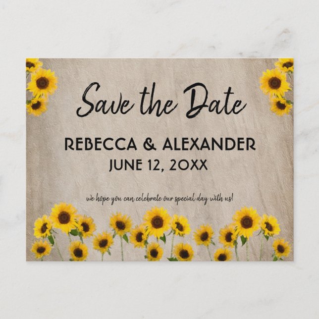 Sencillo girasol pálido salva la postal de fecha (Anverso)