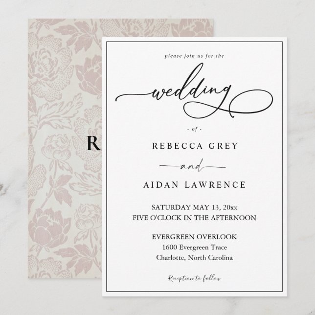 Sencillo guión de caligrafía elegante Invitación d (Anverso / Reverso)