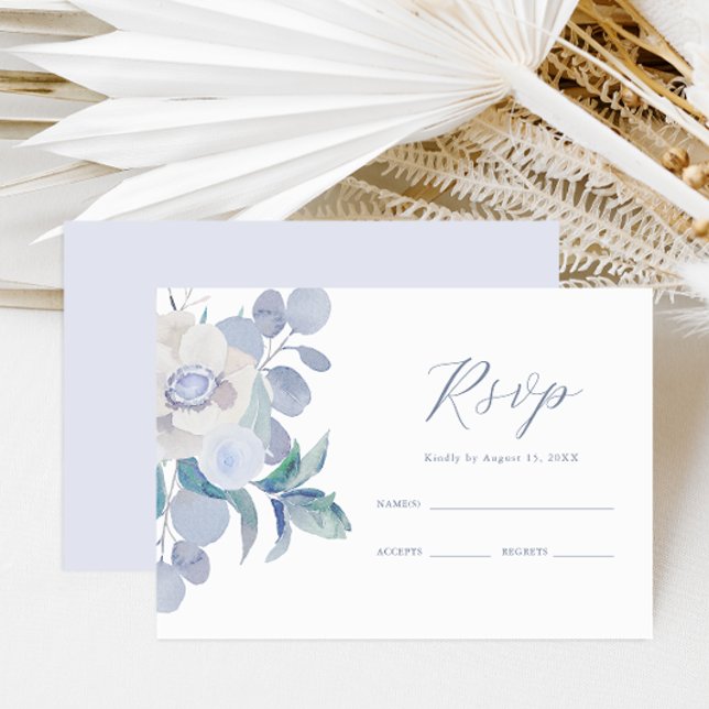 Sencillo matrimonio floral azul turbio RSVP (Subido por el creador)