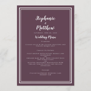 Sencillo menú Boda púrpura clásico con marco