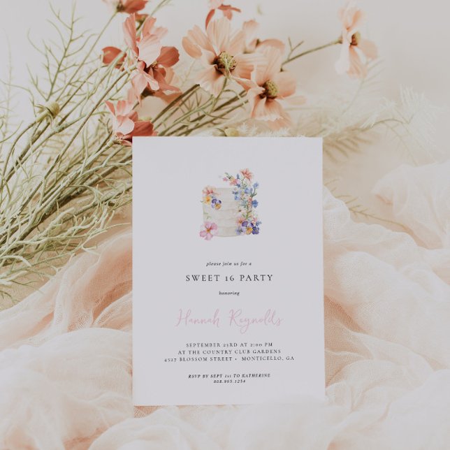 Sencillo pastel de flores dulce 16 Invitación de c (Subido por el creador)