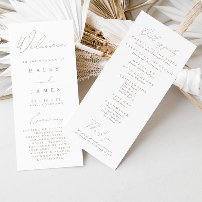 Sencillo Programa Elegante de Boda Blanca y Taupe (Simple Elegant White & Taupe Wedding Program)