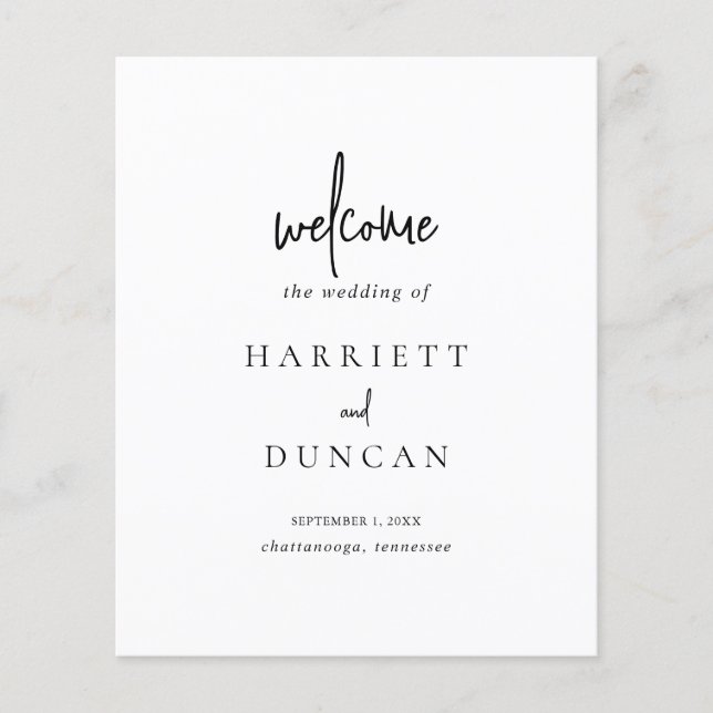 Sencillo Programa Elegante de Bodas Presupuestaria (Frente)