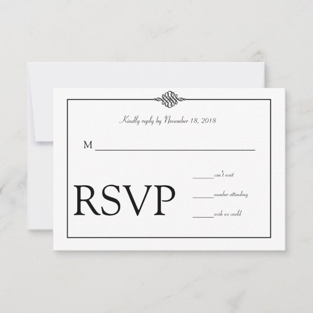 Sencillo RSVP de Boda Blanca Negra con Clásico (Anverso)