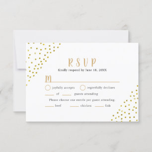 Sencillo RSVP de boda con confeti de oro falso + e