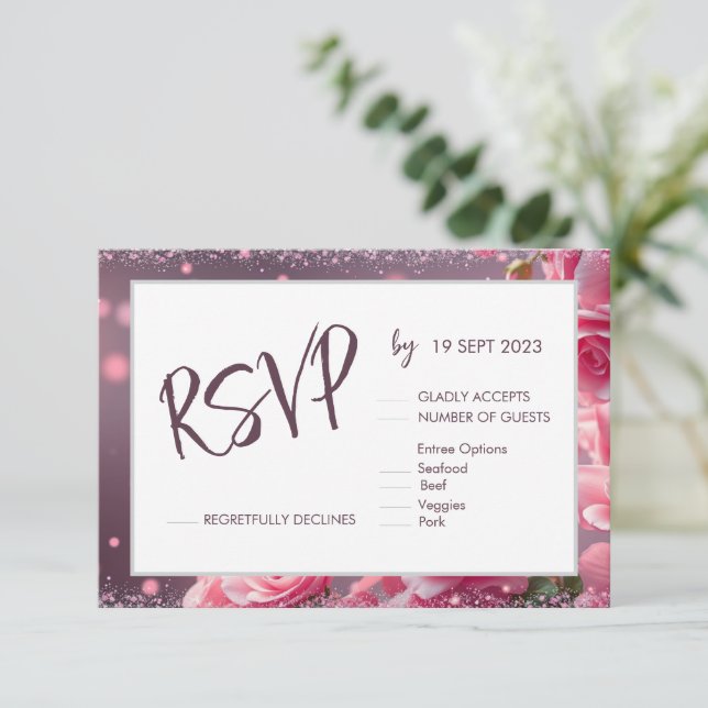 Sencillo RSVP de Boda con Letra a Mano Rosa Simple (Anverso de pie)
