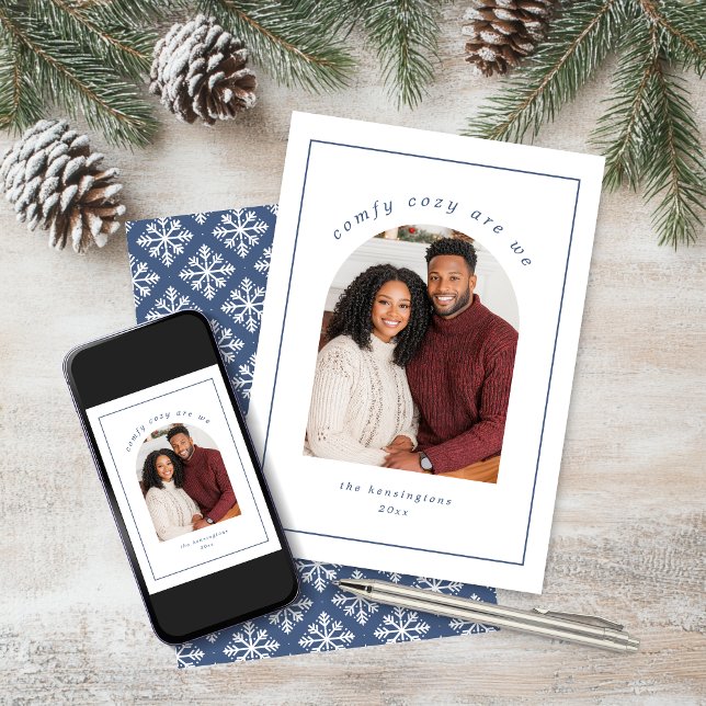 Sencillo y acogedor Navidad de copos de nieve azul (Simple Cozy Blue White Snowflake Christmas Photo Holiday Card)