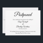 Sencillo y elegante anuncio de boda pospuesta<br><div class="desc">Aquí hay una tarjeta elegante y simple para notificar a sus invitados si es necesario cambiar la fecha de su boda. Utilice los campos de la plantilla para agregar sus datos personales y hacer que este diseño único y moderno sea propio. El fondo blanco se puede cambiar a cualquier color...</div>