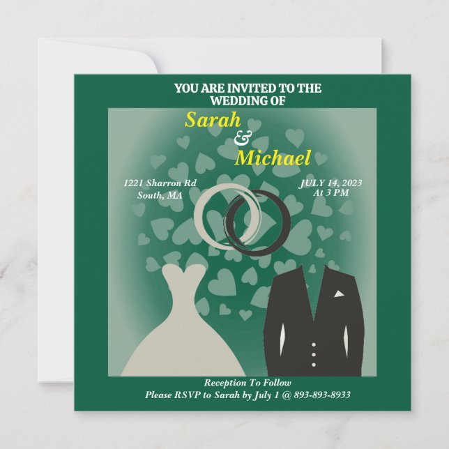 Sencillo y elegante Corazón de Novia y Groom (Anverso)