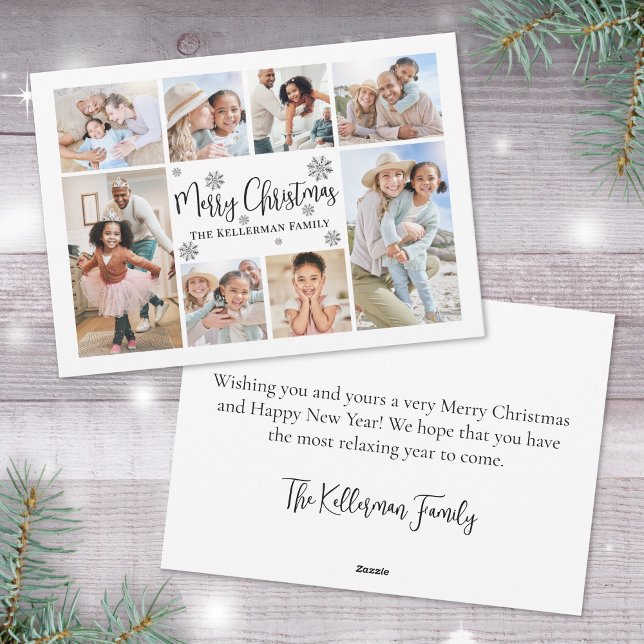 Sencillo y lindo collage de fotos de Navidad (Simple Snowflake Photo Collage Merry Christmas Holiday Card)