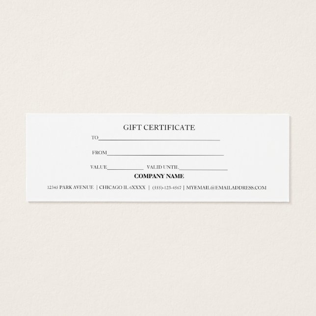 Sencillo y moderno certificado de regalo de negoci (Atrás)