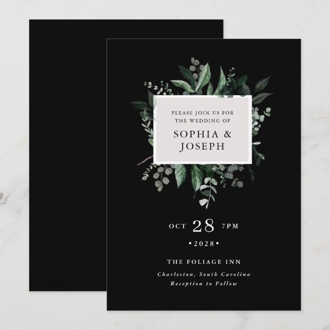 Sencillo y moderno verde negro| Invitación a la bo (Anverso / Reverso)