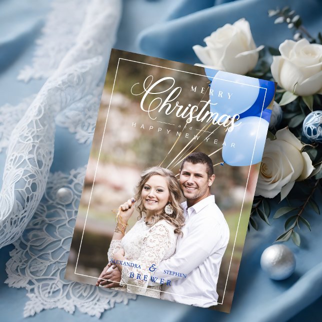 Sencillos Navidades singulares Script Photo Family (Simple Whimsical Merry Christmas Script Photo Family Holiday Card. )