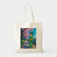 Sendero Sakura - Bolsa Tote, Chica de Kimono