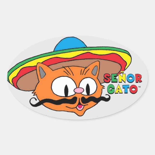 señor gato pegatina ovalada (Anverso)