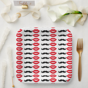 Señor y Señora Bigote y Labios Platos de Papel par