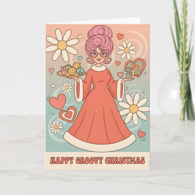Señora Claus Retro Groovy Feliz Navidad (Anverso)