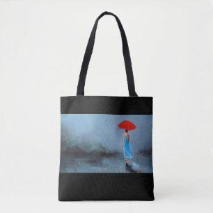 "Señora con la bolsa de asas azul y negra del