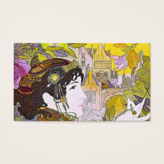 Señora de Art Nouveau en un jardín