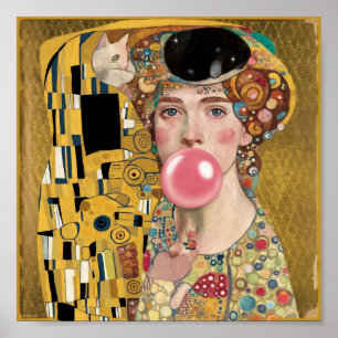 Señora de chicle rosa con arte de gato de Gustav K