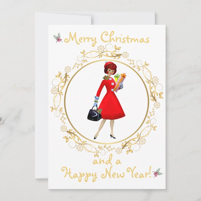 Señora de la Navidad Vieja Feliz Saludo de Navidad (Anverso)