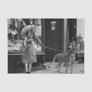 Señora de la Vintage con Leopardo en papel de teji