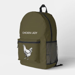 Señora de las gallinas con bolsa de estampado de g