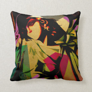 Señora del art déco, Cojín decorativo 16" x 16"