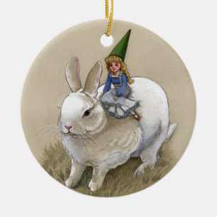 Señora del gnomo y ornamento blanco del conejo