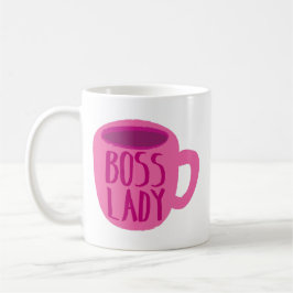 Señora del software libre con taza de café rosa