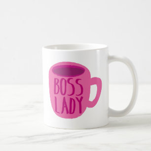 Señora del software libre con taza de café rosa