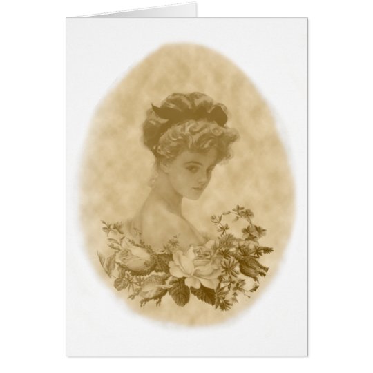 Señora del Victorian con la tarjeta de nota de las