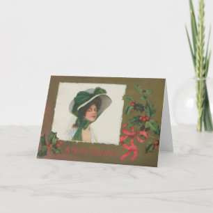 Señora del Victorian en la tarjeta de Navidad