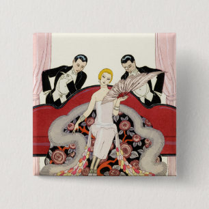 Señora elegante en botón del art déco de París