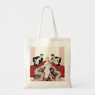 Señora elegante en la bolsa de asas del art déco