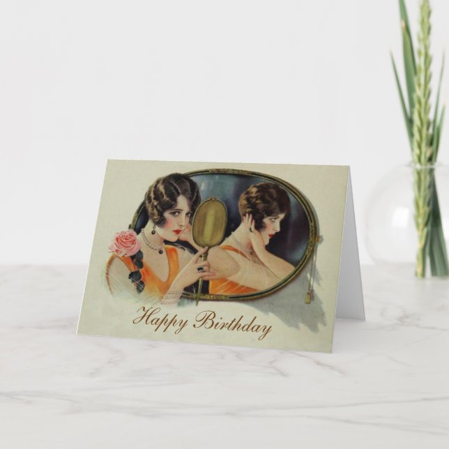 Señora en la tarjeta de cumpleaños de los años 20 (Anverso)