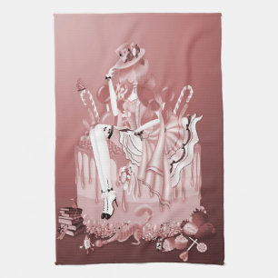 Señora en toalla de té para pasteles de cumpleaños