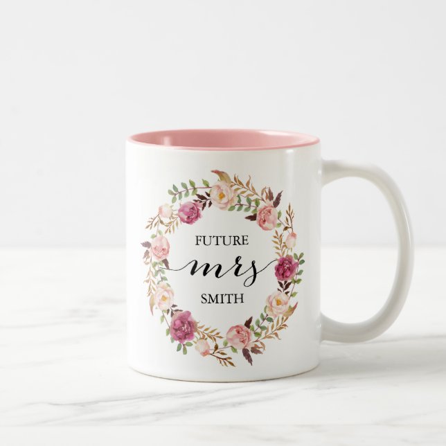 Señora floral rosada rústica taza del planeamiento (Derecha)