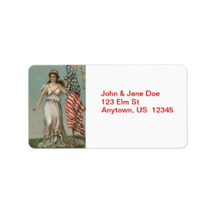 Señora Liberty con las etiquetas de dirección de