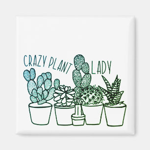 Señora loca de la planta - pequeño imán cuadrado