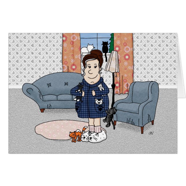 "Señora loca" tarjeta del gato (Anverso (Horizontal))