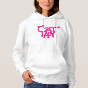 Señora loca White del gato y sudadera con capucha