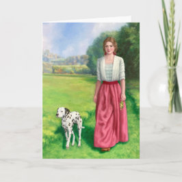 "Señora Paseando con Dálmata." Tarjeta de Felicita