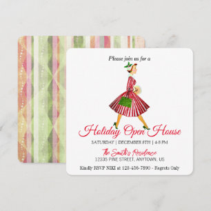 Señora retro Tarjeta de Navidad del árbol de Navid