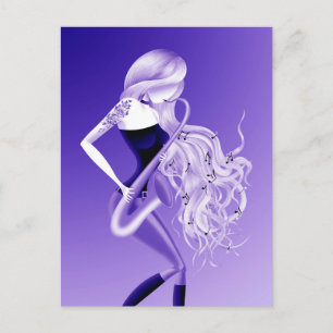 Señora Saxofonista Postal Azul